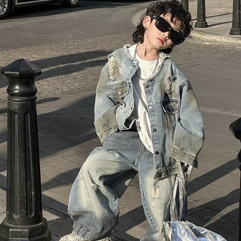 男童春季牛仔外套韩版童装2025新款儿童春款简潮上衣套装潮流痞帅