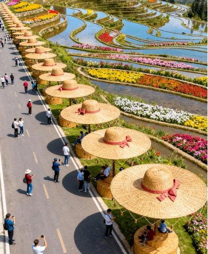 巨型藤编草帽凉亭手工编织帽子户外景观大型藤编草帽网红打卡拍照