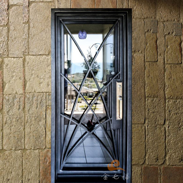 定制家用别墅铁艺单开入户门家用轻奢实心锻打镀膜玻璃防盗入户门