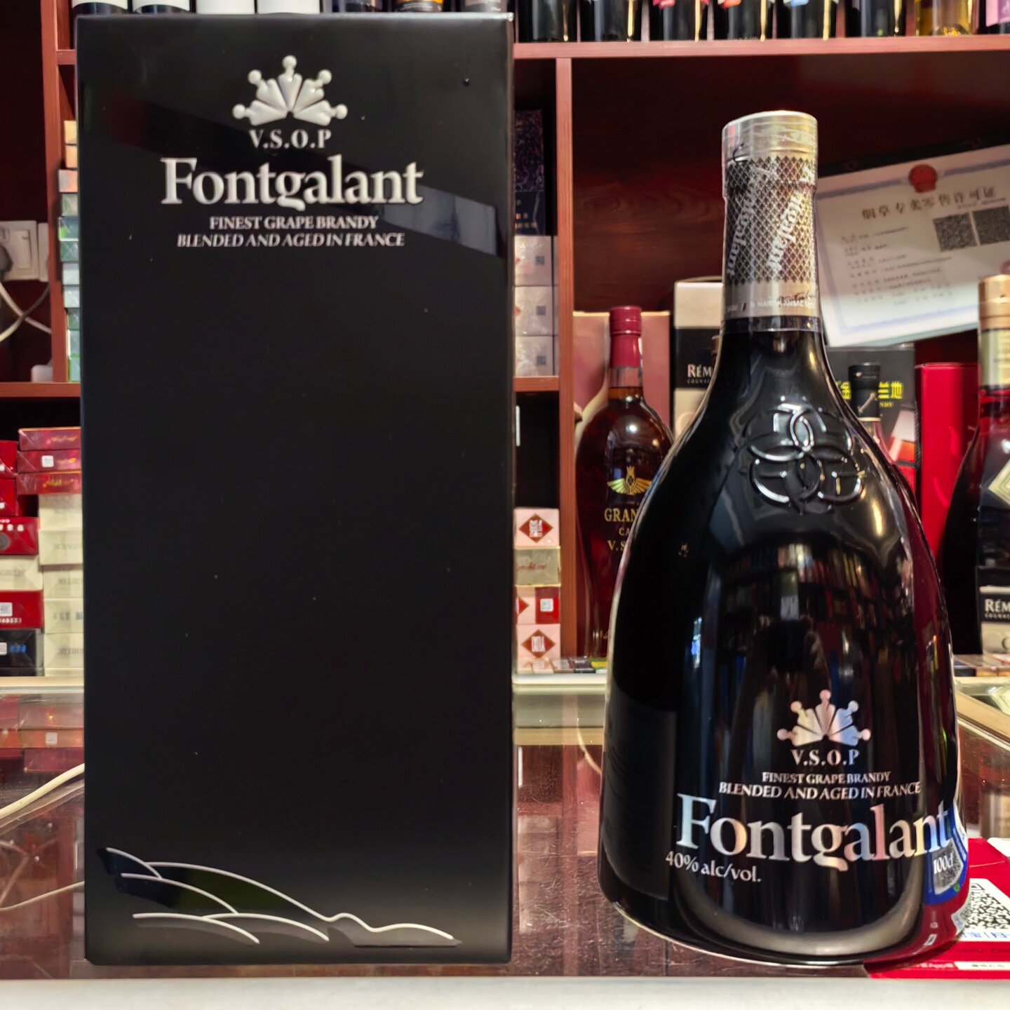 法国洋酒原装进口Fontgalant白兰地2斤福阁黑钻VSOP1000ML白兰地