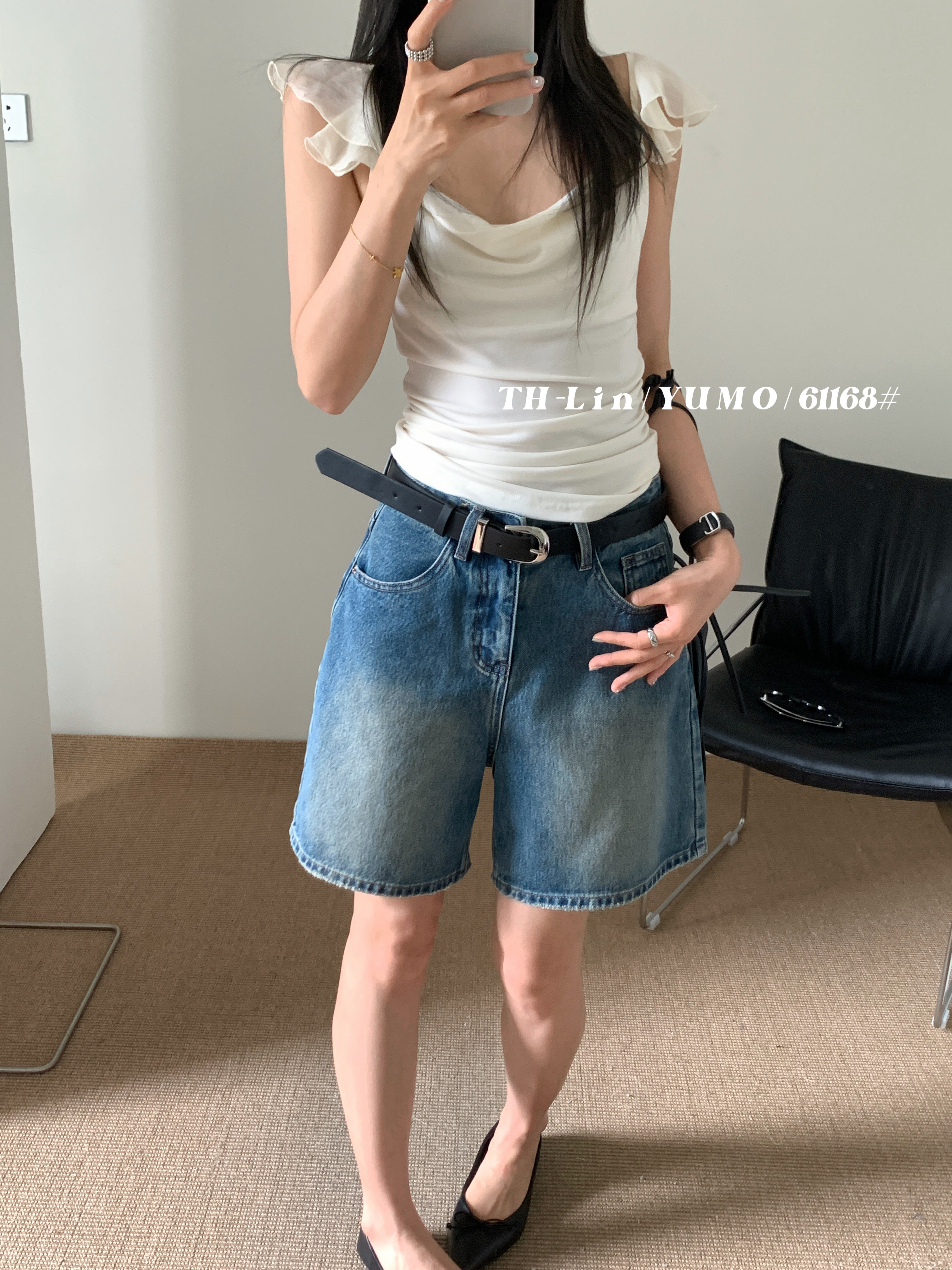61168五分牛仔短裤女夏新款高腰宽松显瘦2026年好看百搭直筒中裤