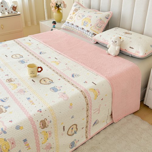 纯棉牛奶绒床盖三件套