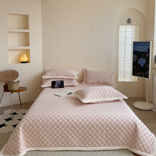 韩系ins风奶油花边双面纯棉蝴蝶结夹棉床盖三件套防滑榻榻米床单