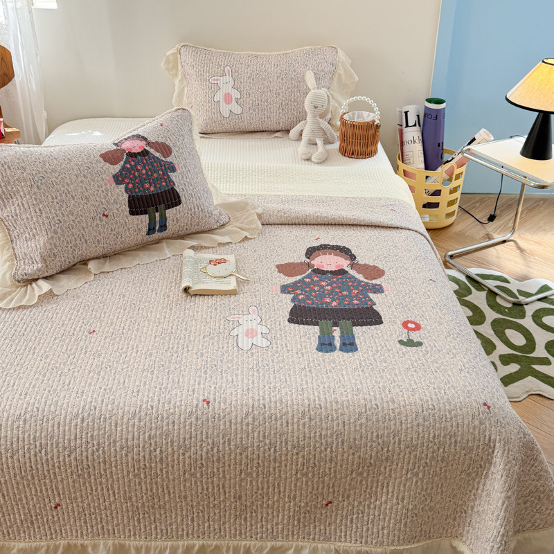 韩国新款纯棉大版定位天丝纯棉床盖三件套夹棉凉感防滑榻榻米床单,床上用品,床盖,淘宝优惠券,粉丝福利购,淘宝优惠卷