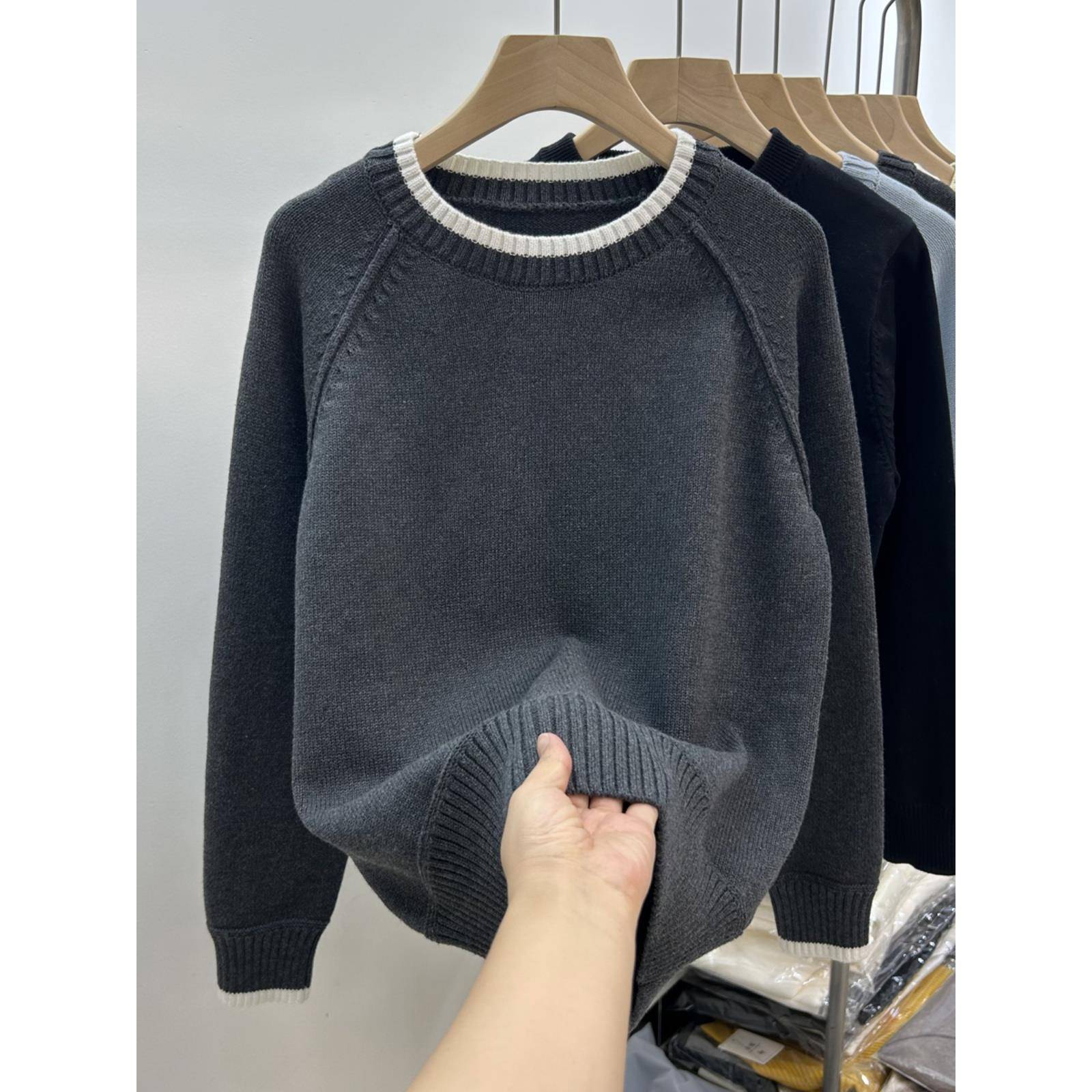 粗线反骨 100%纯棉毛衣女装春秋冬季厚款上衣宽松单穿全棉针织衫