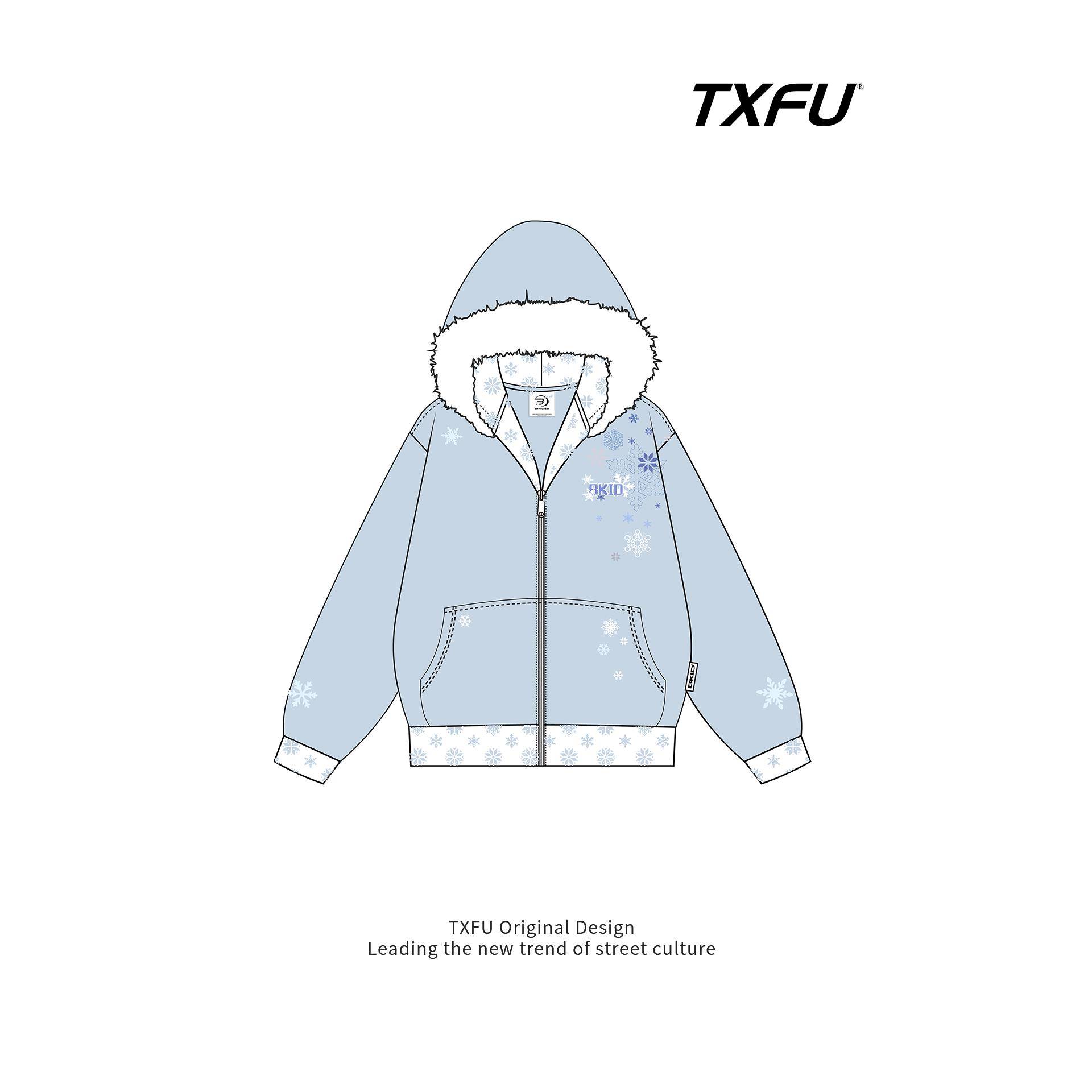 TXFU美式内领雪花碎花拼接开衫连帽卫衣女秋冬新款宽松拉炼外套