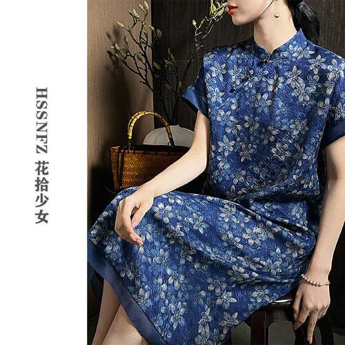 新中式改良旗袍裙女100桑蚕丝