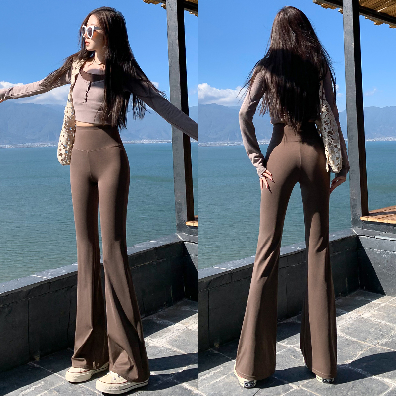 灰色喇叭裤子女夏季薄款高腰显瘦垂坠感休闲运动瑜伽裤微喇马蹄裤