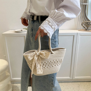 日韩大容量编制草编包包女新款菜篮子单肩包沙滩高级感通勤托特包