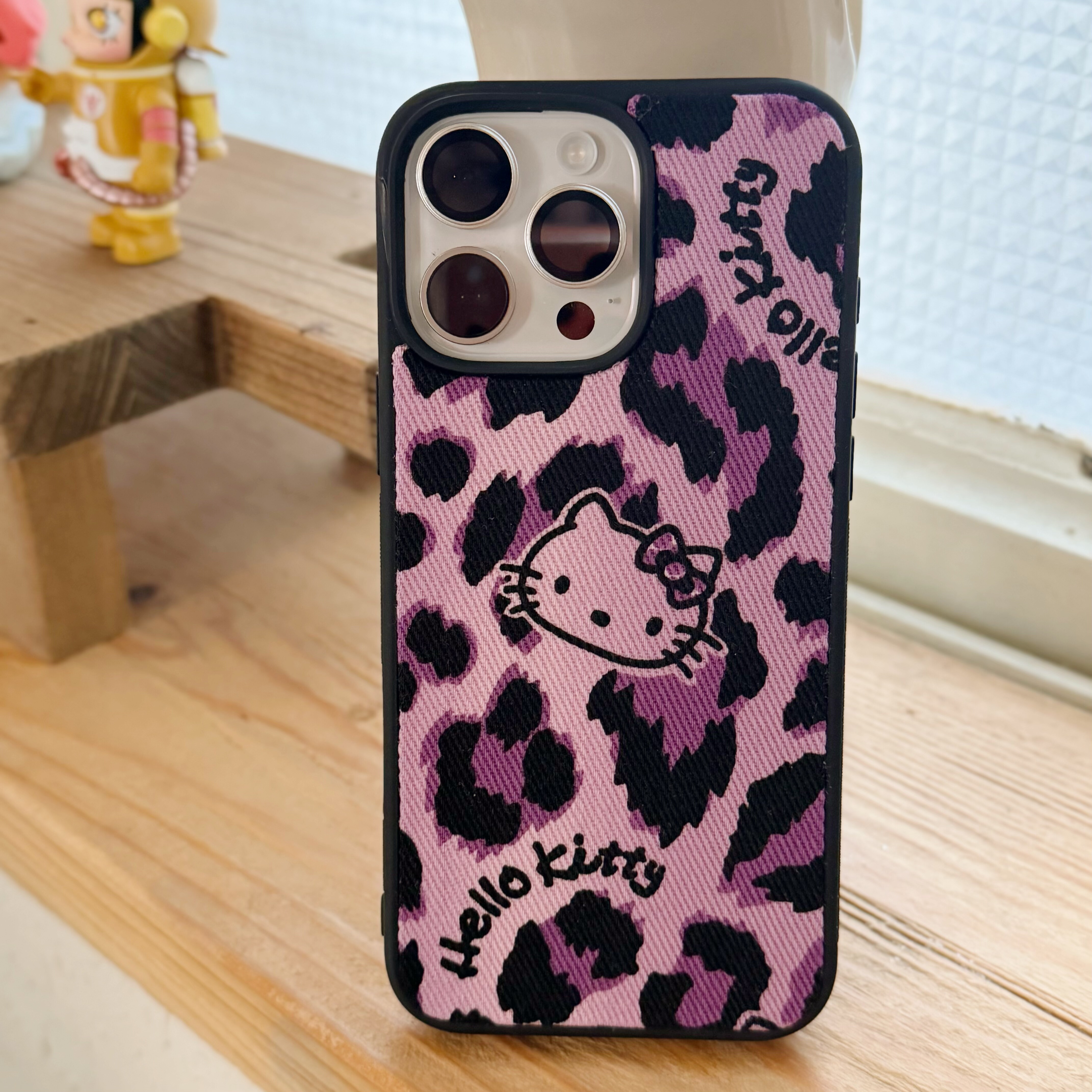 紫色豹纹Hellokitty猫咪手工布艺手机壳iPhone151617Promax