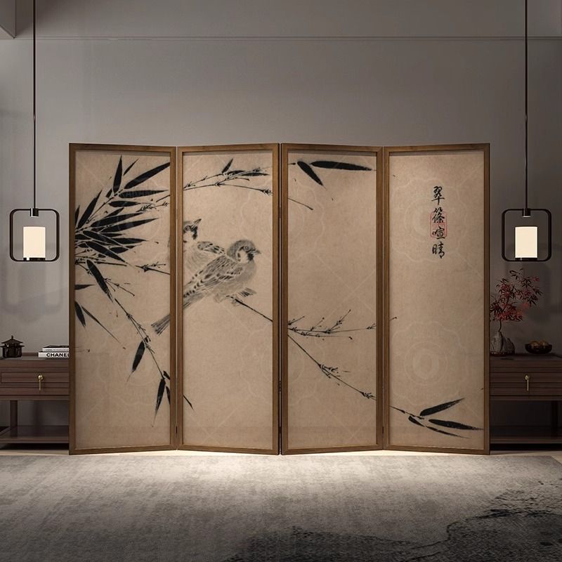 新中式屏风隔断客厅实木移动折叠玄关办公室书房复古竹子房间折屏