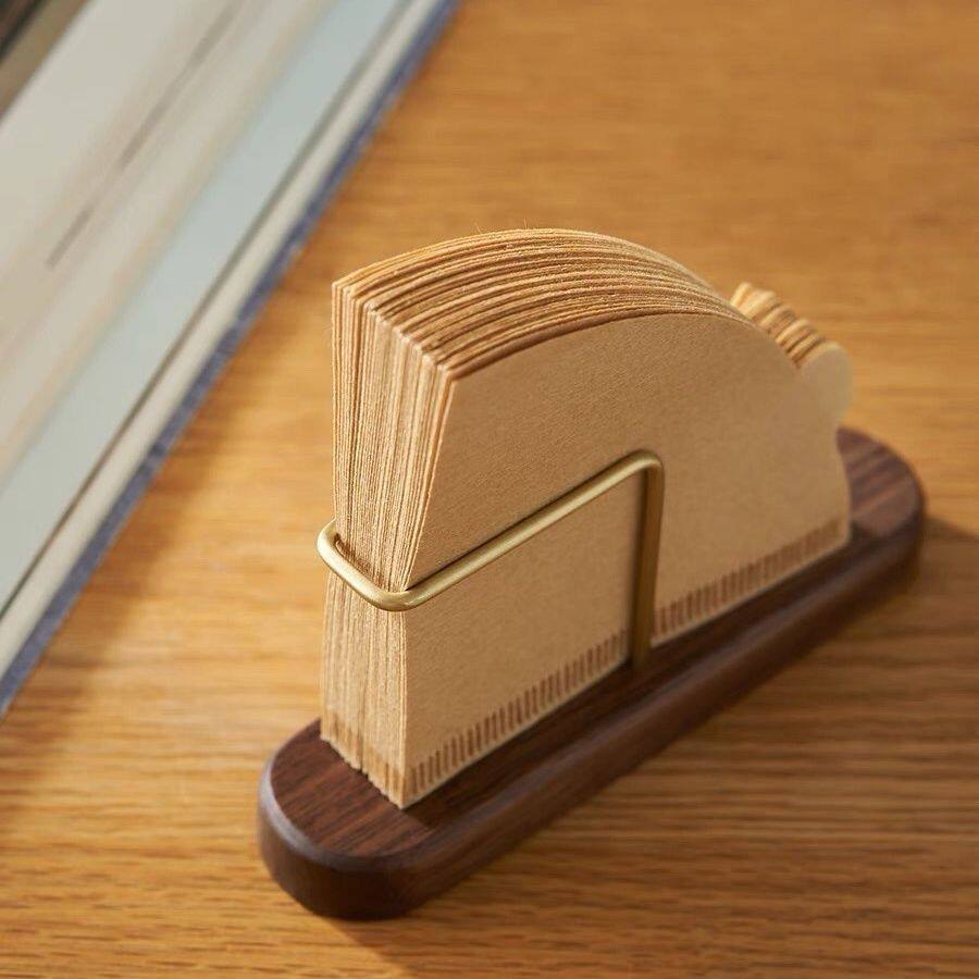 黑胡桃实木 手冲咖啡滤纸架 V60滤纸收纳盒 摩卡壶V形扇形通用