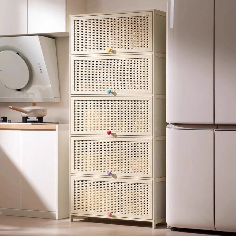 奶油风 落地多层收纳柜 家用 多功能 储物柜 置物架 碗橱柜