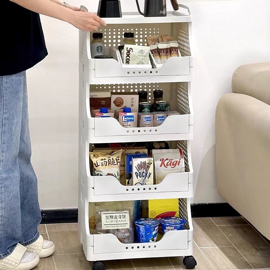 小推车置物架 落地 家用 客厅卧室 多层 零食玩具 婴儿用品 收纳