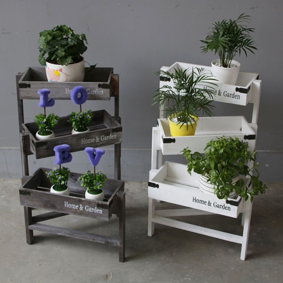 伸缩 花架 创意 折叠 三层 小花架 拐角花架 多肉花盆架子 复古实