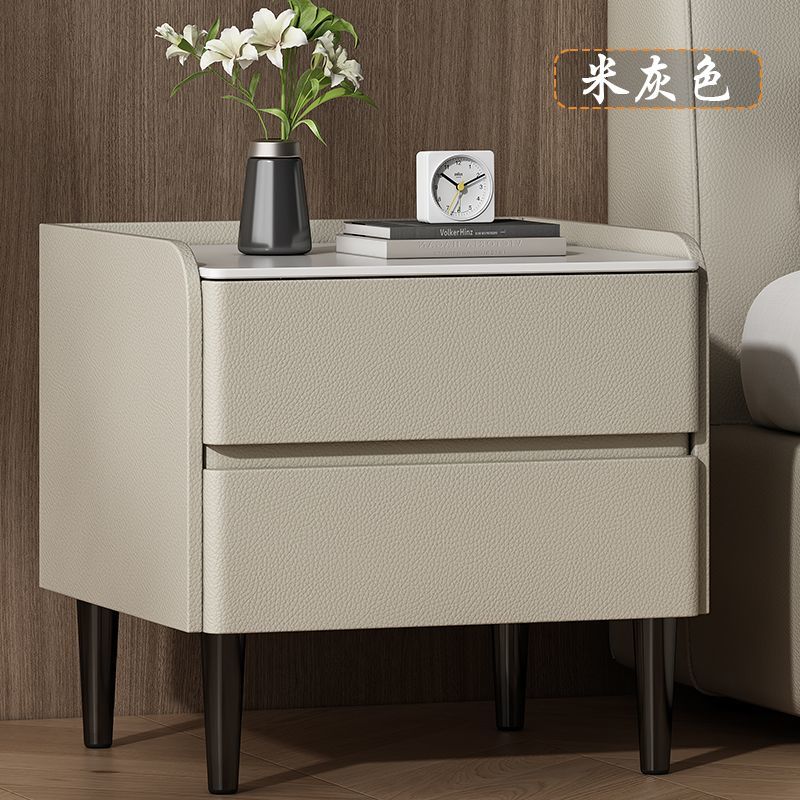 意式岩板轻奢实木床头柜简约皮质卧室现代新款家用床边柜高级收纳