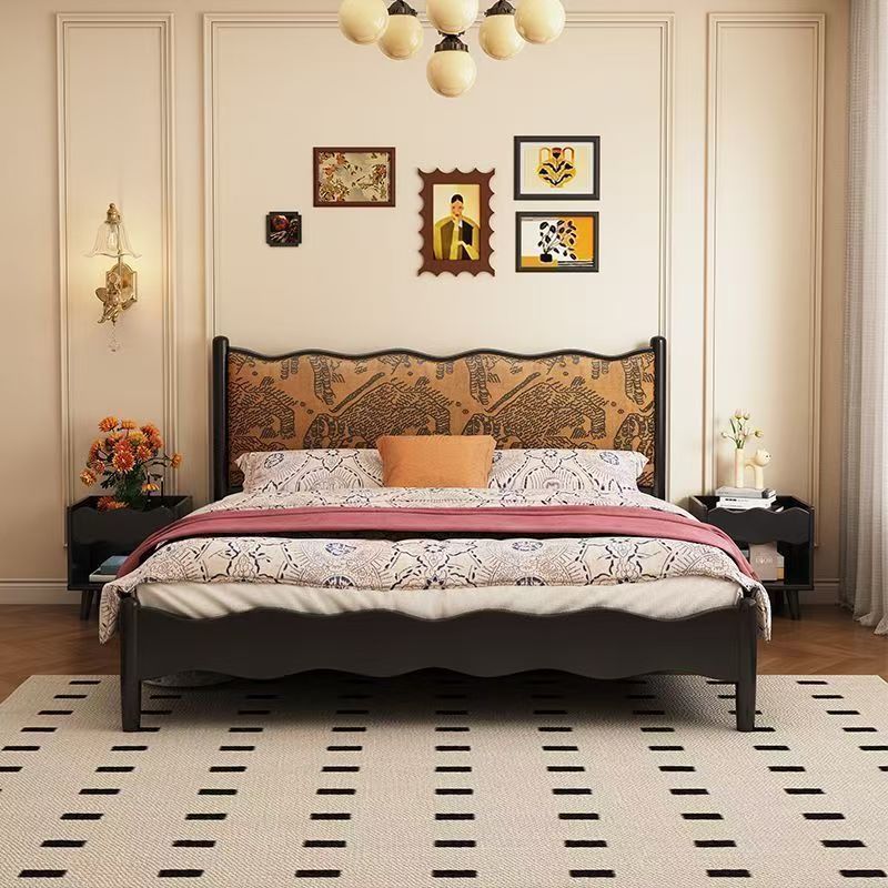 法式复古涟漪木床 1.8 中古风波浪 双人床 北欧主卧 1.5 小户型