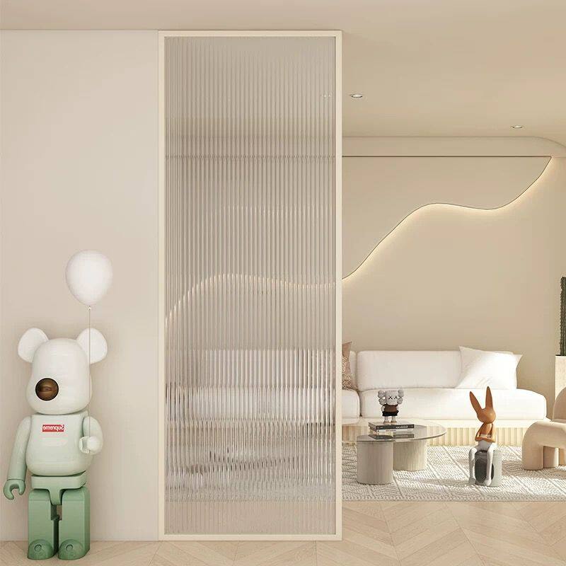 定制现代简约客厅入户玄关长虹艺术玻璃隔断水波纹屏风卫生间遮挡