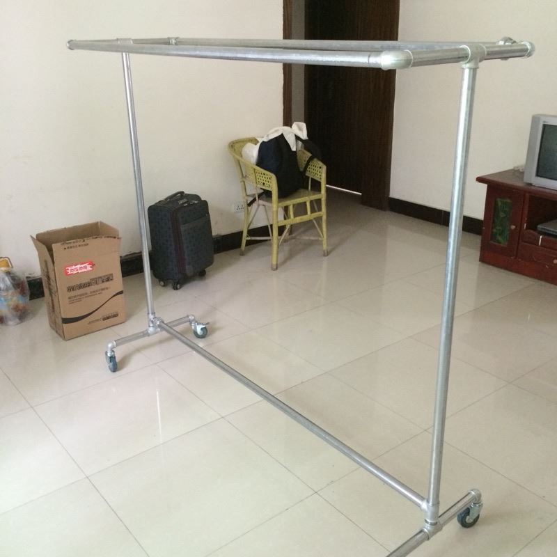 镀锌钢管服装架晾衣架落地单双晾衣杆室内阳台双杠带轮水管衣服架