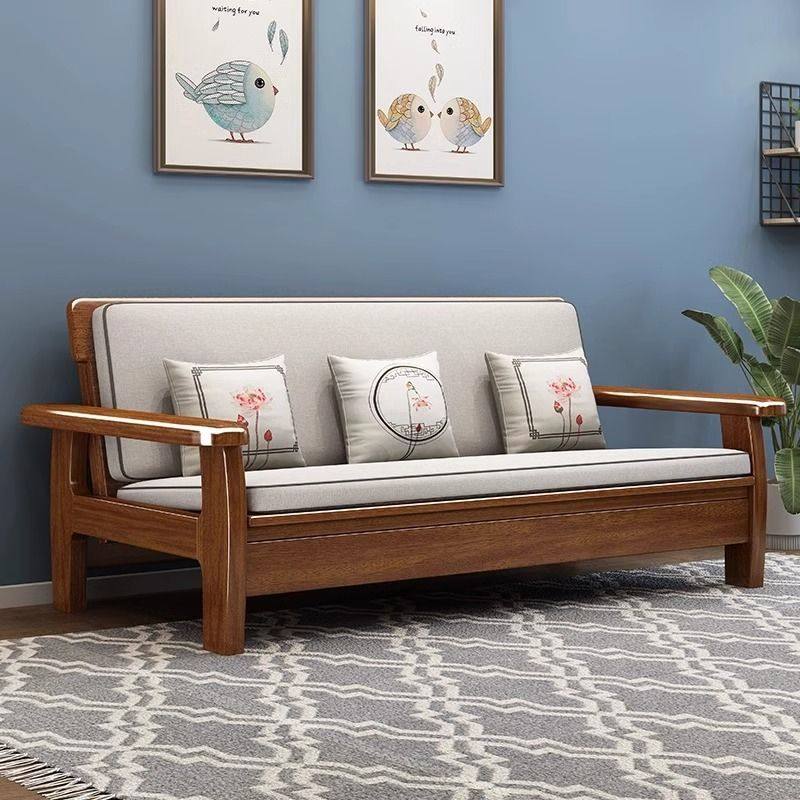 新款实木沙发床折叠两用多功能一体客厅组合小户型双人原木沙发床