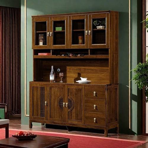 新中式乌金木酒柜餐边柜一体客厅靠墙全实木家用收纳储物柜仿古