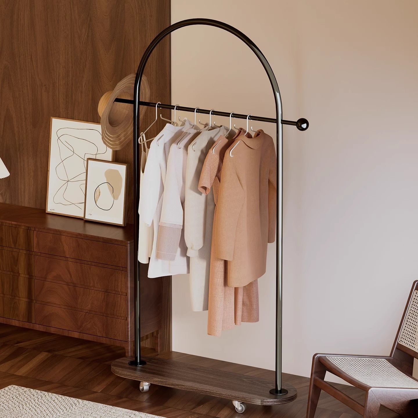 中古风衣架落地式家用客厅卧室简易衣帽架入户门厅可移动挂衣架子