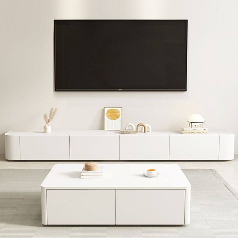 实木电视柜茶几组合简约现代白色极简小户型矮款岩板电视机落地柜