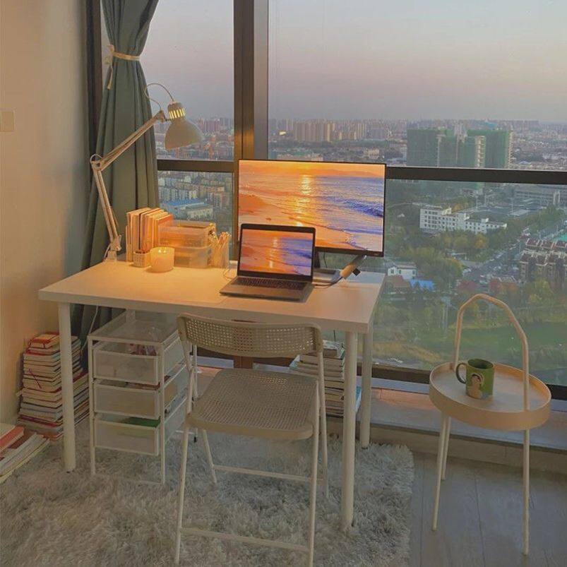 电脑桌家用学习书桌ins风女生卧室写字台出租房大白桌子