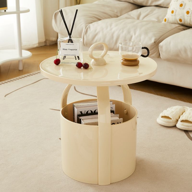 网红茶几奶油风圆形边几简约现代咖啡桌子沙发边柜储物小户型民宿