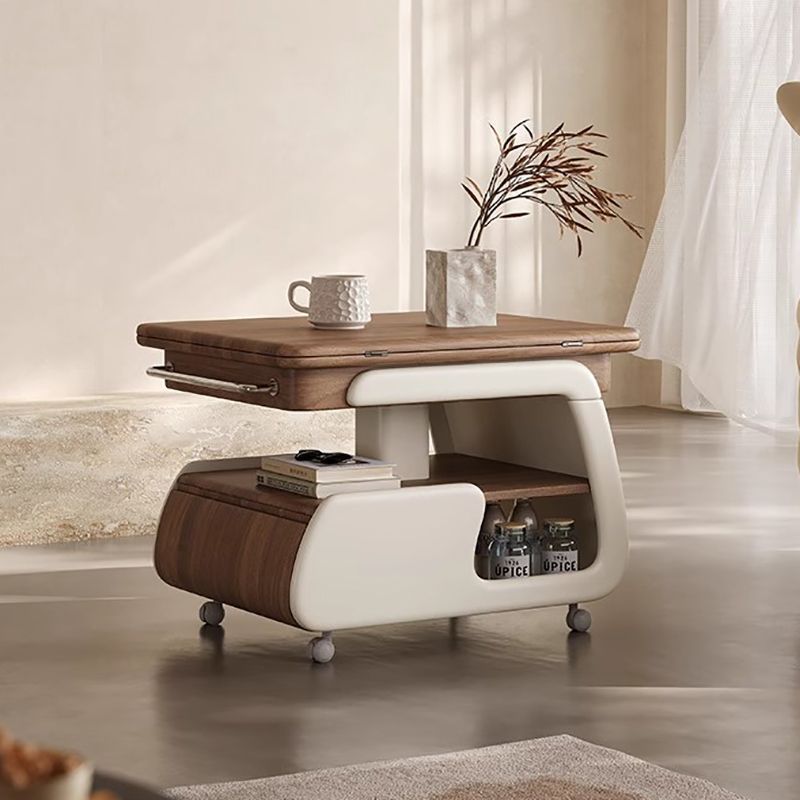 2025新款高级感中古风可升降旋转茶几家用客厅茶桌移动小推车边几