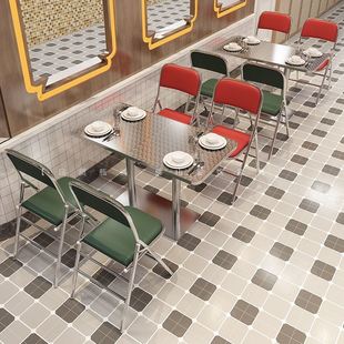 奶茶店冰室茶餐厅怀旧工业风不锈钢折叠椅 复古港风桌椅组合港式