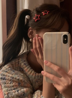 ONEGREEN 新款大红色五角星bb夹ins新年红圣诞红星星碎发少女发夹