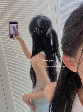 ONEGREEN韩风简约基础金属做旧银色一字夹百搭少女侧边刘海碎发夹