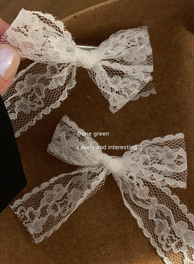 ONEGREEN 白色蕾丝花边蝴蝶结发夹少女法式简约气质仙女造型发饰