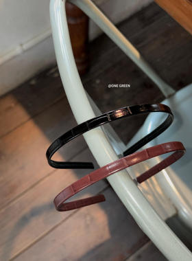 ONEGREEN 11.15NEW 窄款鳄鱼纹pu发箍简约百搭竹节纹头箍小众发饰