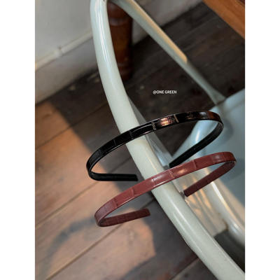 ONEGREEN 11.15NEW 窄款鳄鱼纹pu发箍简约百搭竹节纹头箍小众发饰