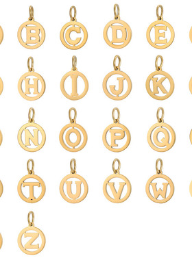金光面镂空字母可爱DIY二十六英文字母吊坠女生生日礼物时尚项链