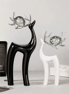 现代轻奢高档小鹿摆件客厅酒柜电视柜家居装饰品福禄双至