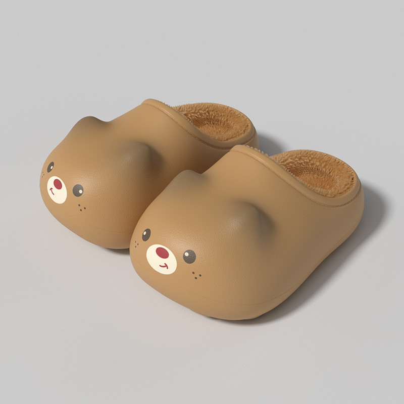 卡皮巴拉亲子款儿童女士冬季室内保暖加绒防水可拆卸居家棉拖鞋