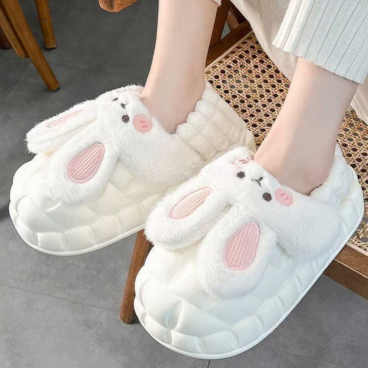 新款可爱ins兔兔家居防滑冬天棉拖鞋女可拆卸内胆超软厚底保暖拖