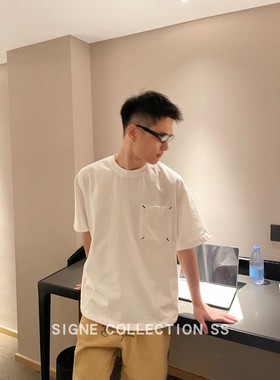 西格尼SIGNE 重磅面料320克双纱男士夏季新美式休闲口袋插袋T恤
