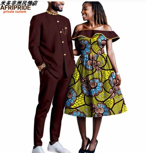 定制 非洲印花蜡染情侣装连衣裙+男士上衣 African couple outfit