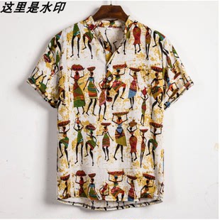 African shirt非洲 风情威夷风格美码印花短袖衬衫男士休闲T恤
