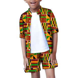 African clothes男童上衣童装南非表演服非洲风情衬衫+裤子套装