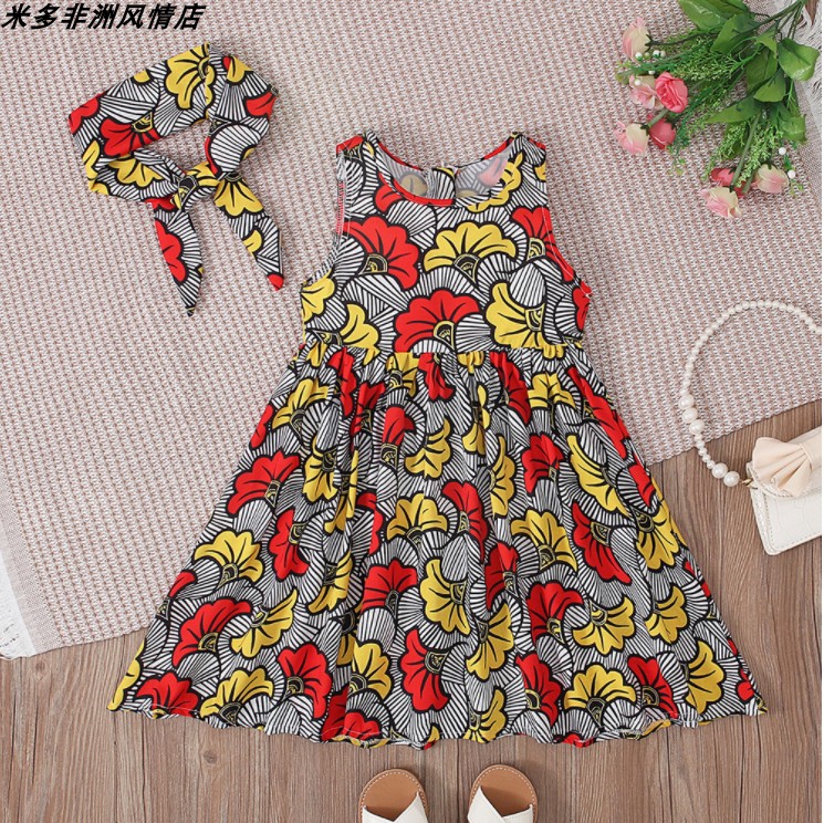 童装无袖背心连衣裙+配头饰