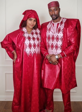 提花布长袍非洲大码连衣裙休闲时尚情侣装African couple outfit