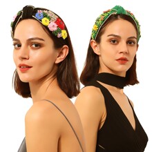 Women diamond studded crystal flower knotted headband发箍女