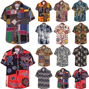 African men shirts新款非洲大码男式短袖衬衫男时尚印花衬衣男