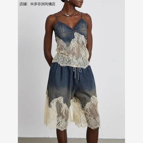 上衣+牛仔五分裤女装套装