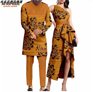 定制 非洲印花蜡染情侣装连衣裙+男士上衣 African couple outfit